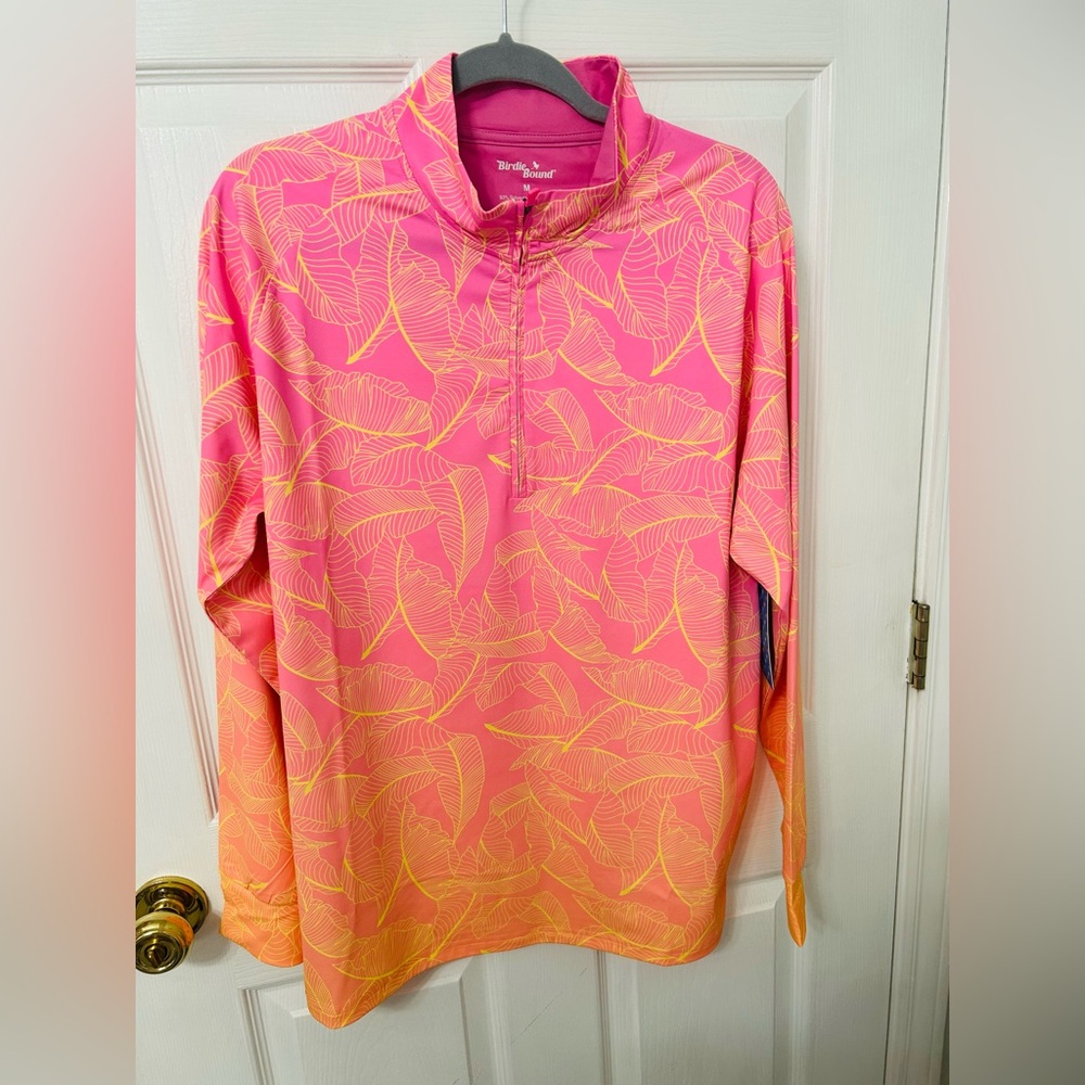 Birdies Pink and Yellow Leaf Pattern Top